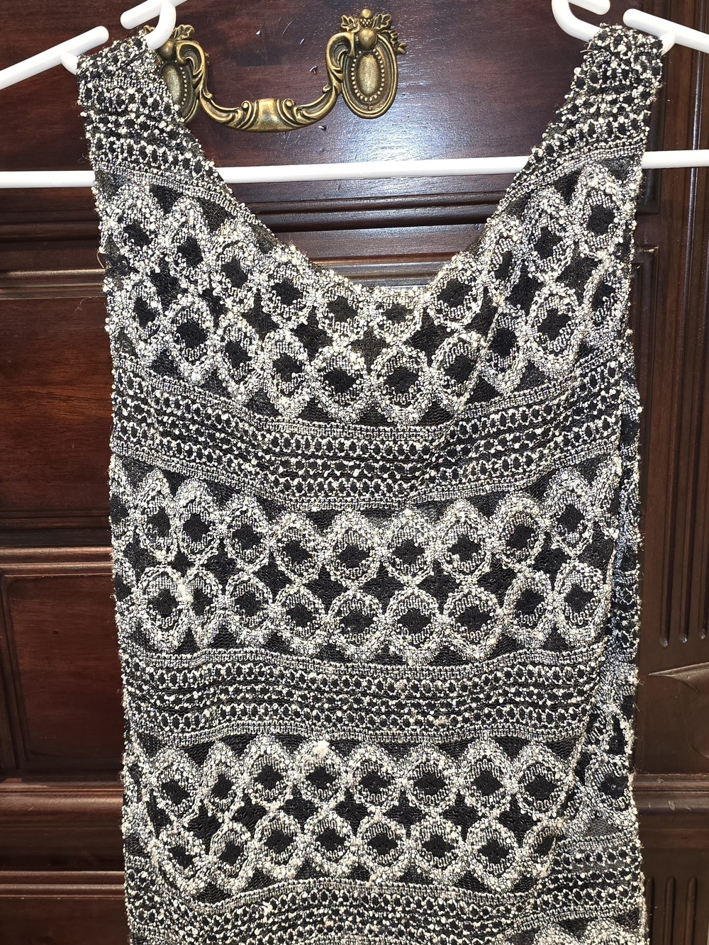 Beaded Black and Silver Sleeveless Tank Top
